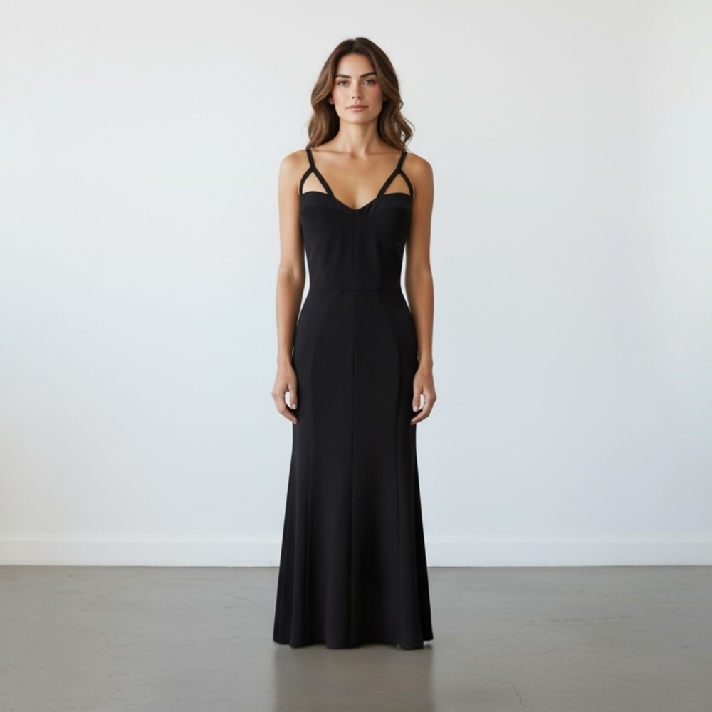 Vera Wang Lavender Formal Maxi Dress 8 Black LBD Y2K Goth Whimsigoth Polyester - Picture 14 of 14